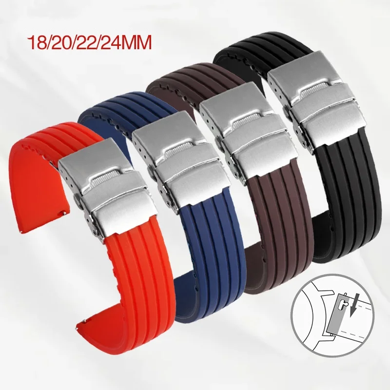Quick Release Silicone Tire Tread Watch Strap with Stainless Steel Folding Buckle