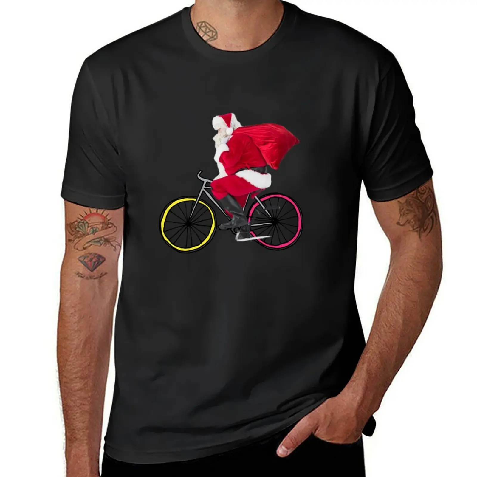 

Retro vintage cycling Santa T-Shirt plain hippie clothes slim fit t shirts for men