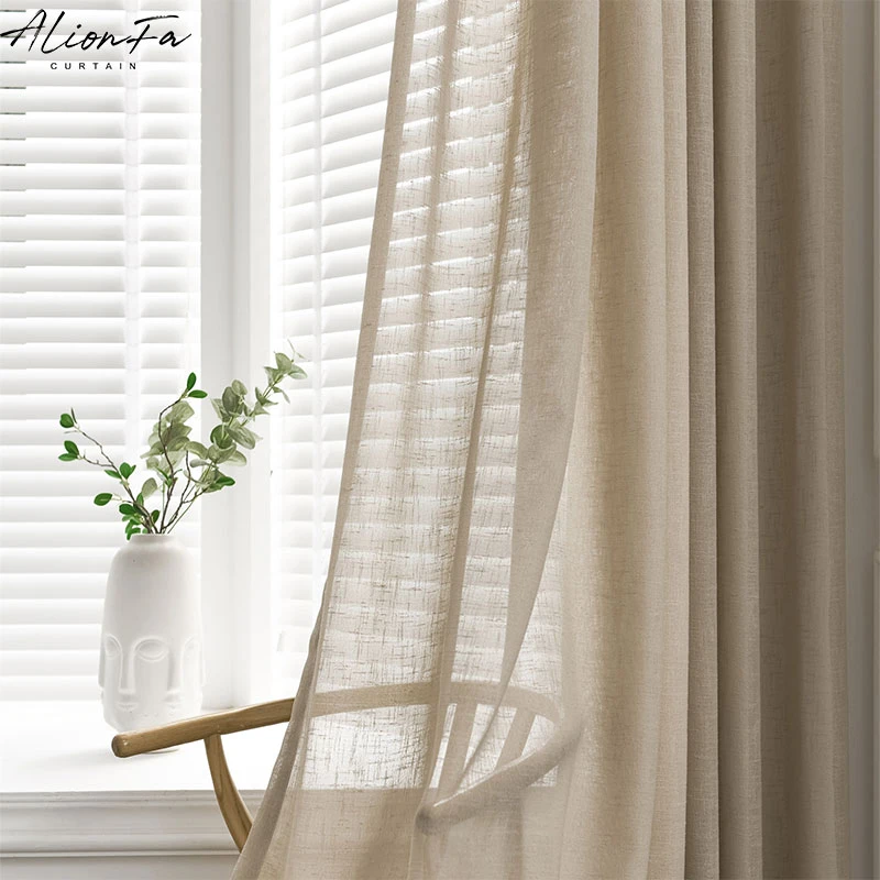 linen curtains Modern Simple Linen Tulle Window Curtains For Living Room Solid Voile Curtain For Bedroom Sheer Curtain For Kitchen Gauze Drapes Curtains best of sale