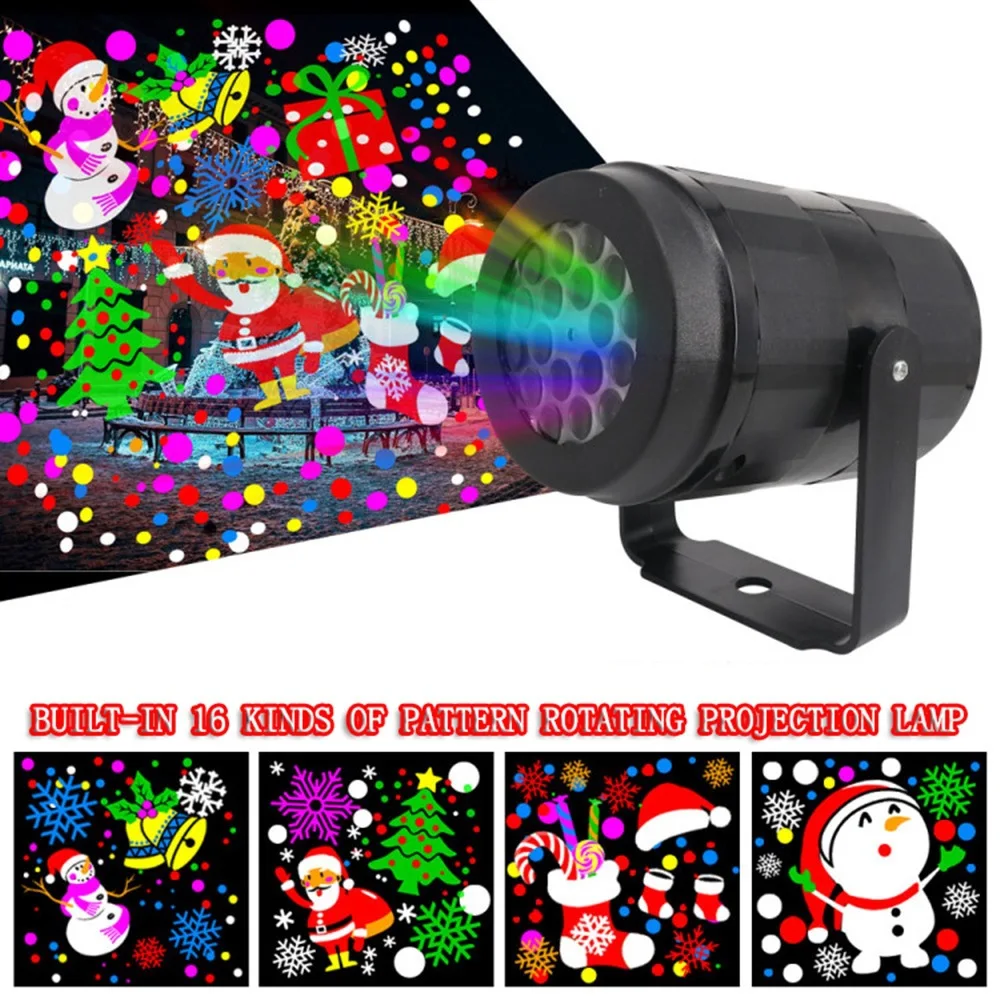 16Patterns LED Snowflake Projector Lights Christmas Decoration Projection Waterproof Outdoor Night Lamp Snow Spotlight For Party usb christmas projector lamp led snowflake santa snowfall projection lamp rotating fairy projection light for party holiday
