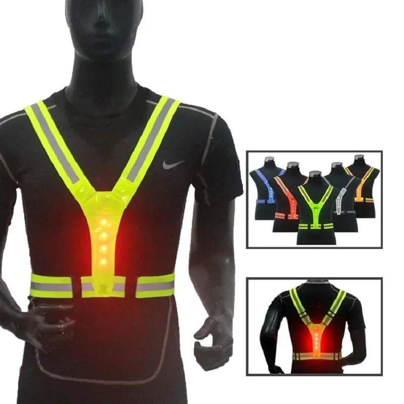1pcs Safety Reflective Vest LED Running Light Adjustable Cycling Vest Night Warning Work Fishing Sports Vest