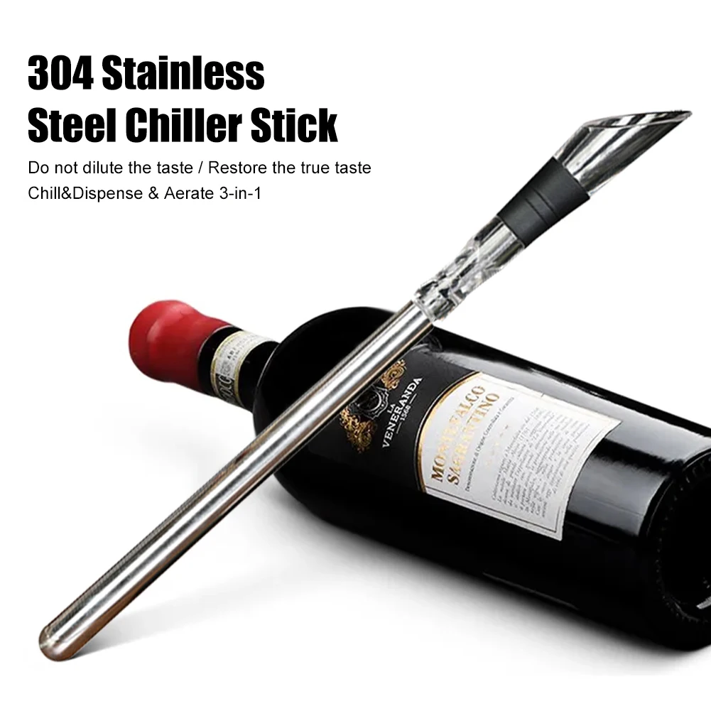 Wine Chiller Stick 3 In 1 Wine Cooler Stainless Steel Chiller Bar with Pourer Aerator Iceless Chilling Rod Gift