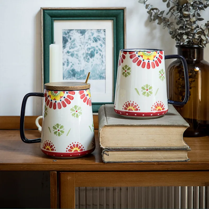 

1Pc Pastoral Style Hand-painted Drinking Cup 700ml Ceramic Mug Milk Mugs