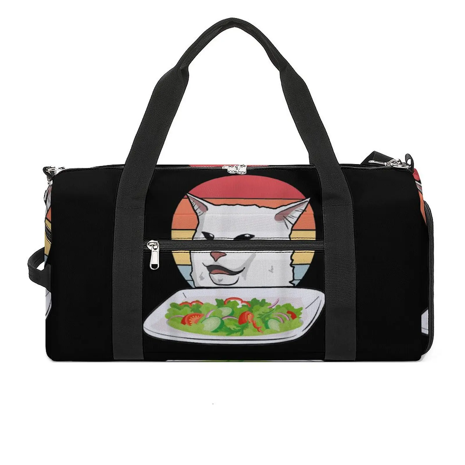 

Angry Women Yelling At Confused Cat At Dinner Table Sport Bags Meme Large Gym Bag Waterproof Couple Handbag Travel Fitness Bag