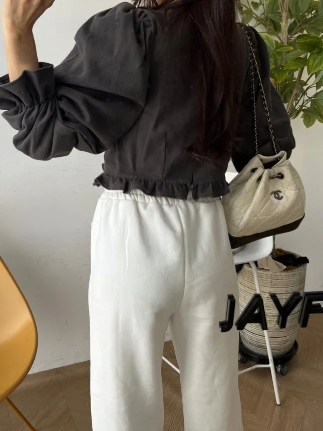High Waist Elastic  Knot Print Sports Casual Pants Women Loose Fce Straight Leg Tied Cuffed Trendy Trousers