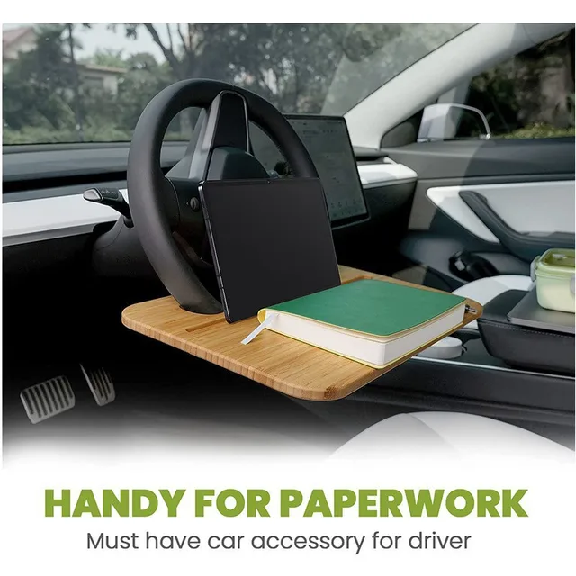 HEYTRIP Bamboo Double-Sided Steering Wheel Tray with Storage Bag