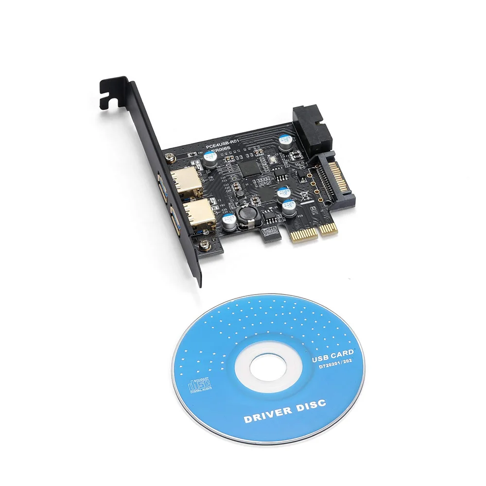 드라이브 CD가 있는 데스크탑 PC용 USB 3.0 확장 카드, PCI-E 2 포트 PCI Express 확장 카드, 19 핀 전원 커넥터