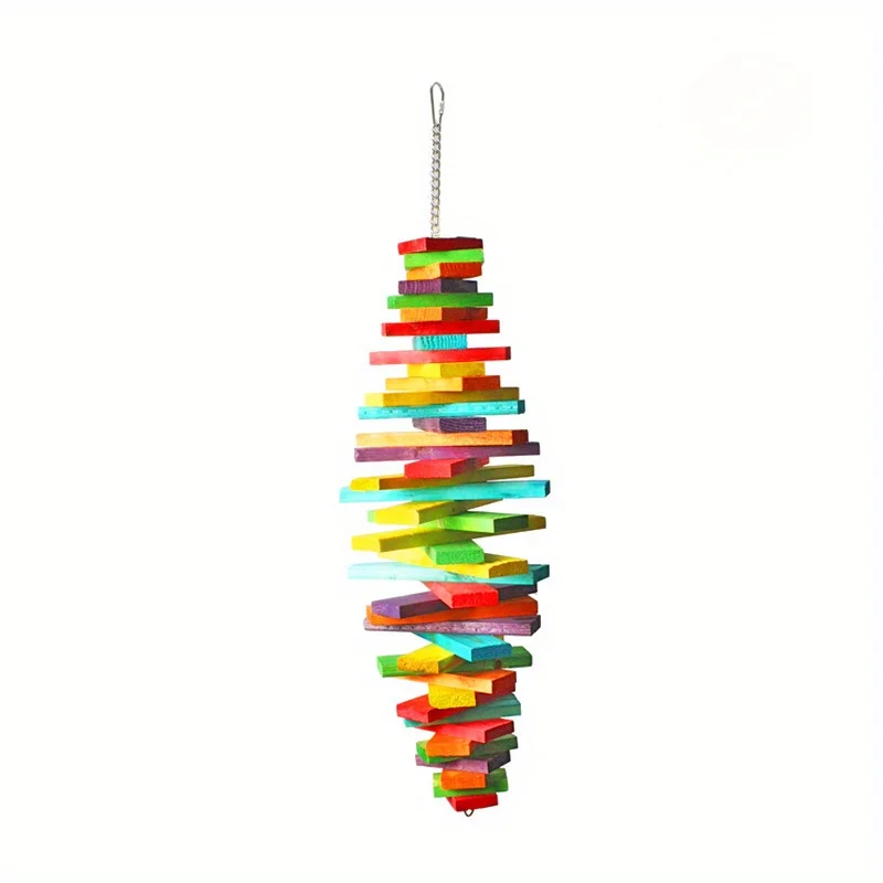 1PCC Parrot Toy Colorful Multi layered Parrot Mouth Bite Toy Wooden Bird Bird Cage Hanger