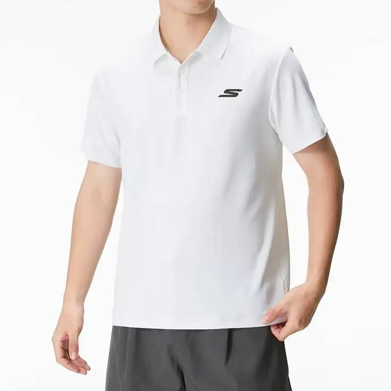 Skechers 남성용 루즈핏 폴로 셔츠 캐주얼 스트리트웨어 통기성 반소매 골프 테니스 스포츠 탑 P122M053-0019