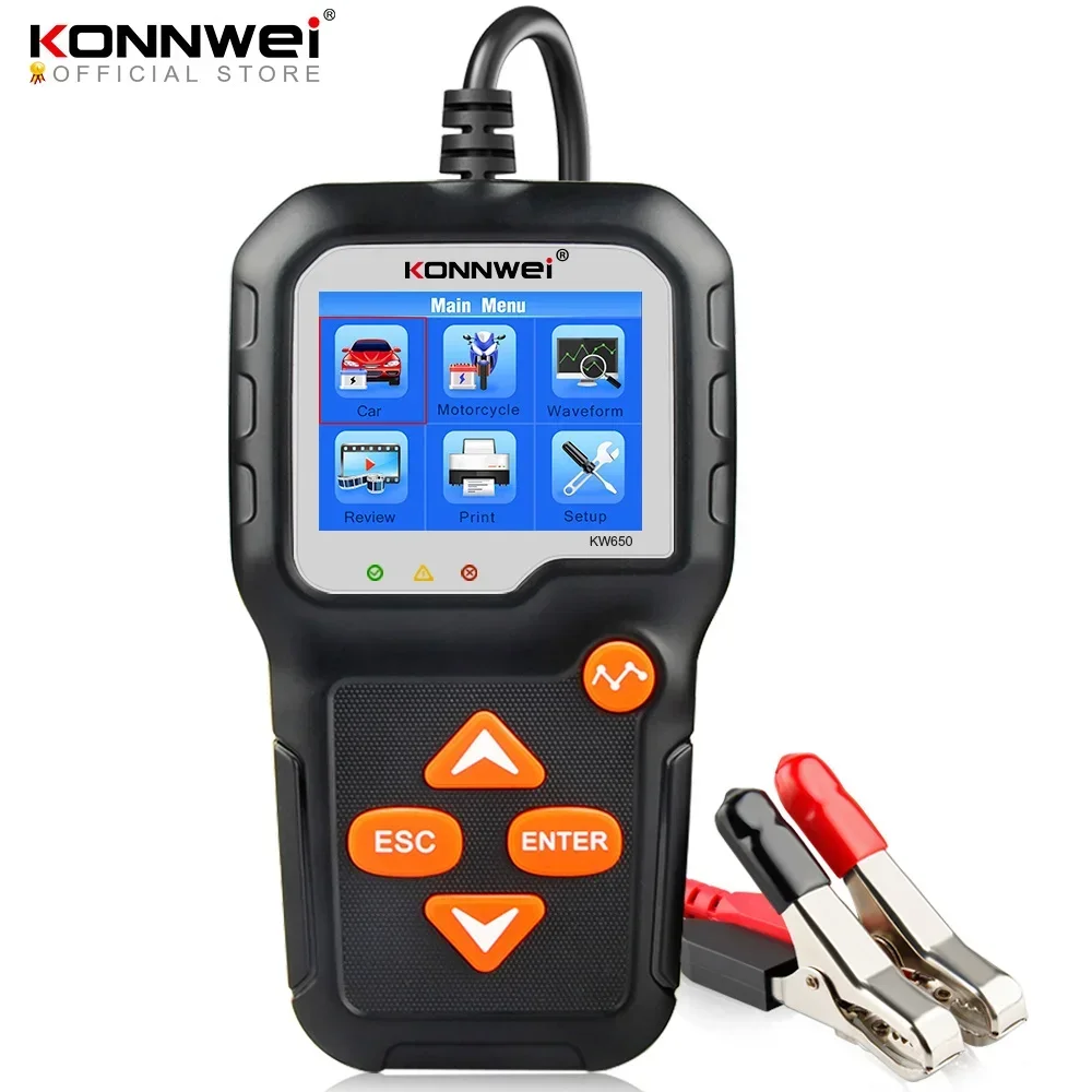 Konnwei Kw650 Tester Per Batteria Per Moto Per Auto 12V 6V Analizzatore Per Sistema Di Batterie 2000Cca Strumenti Di Prova Per Avviamento Di Ricarica 