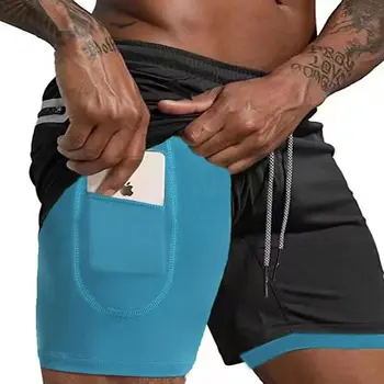 Men Sport Shorts Summer Sportswear 2 In 1 Short Pant Double-deck Training Workout Clothing Male Tight Gym Fitness Running Shorts 1