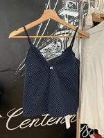 Navy Dot Fungus Trim Bow Tank Tops Women Casual Cotton Slim V-neck Sleeveless Camis Girls Cute Sweet Preppy Style Y2K Crop Top - Image 2