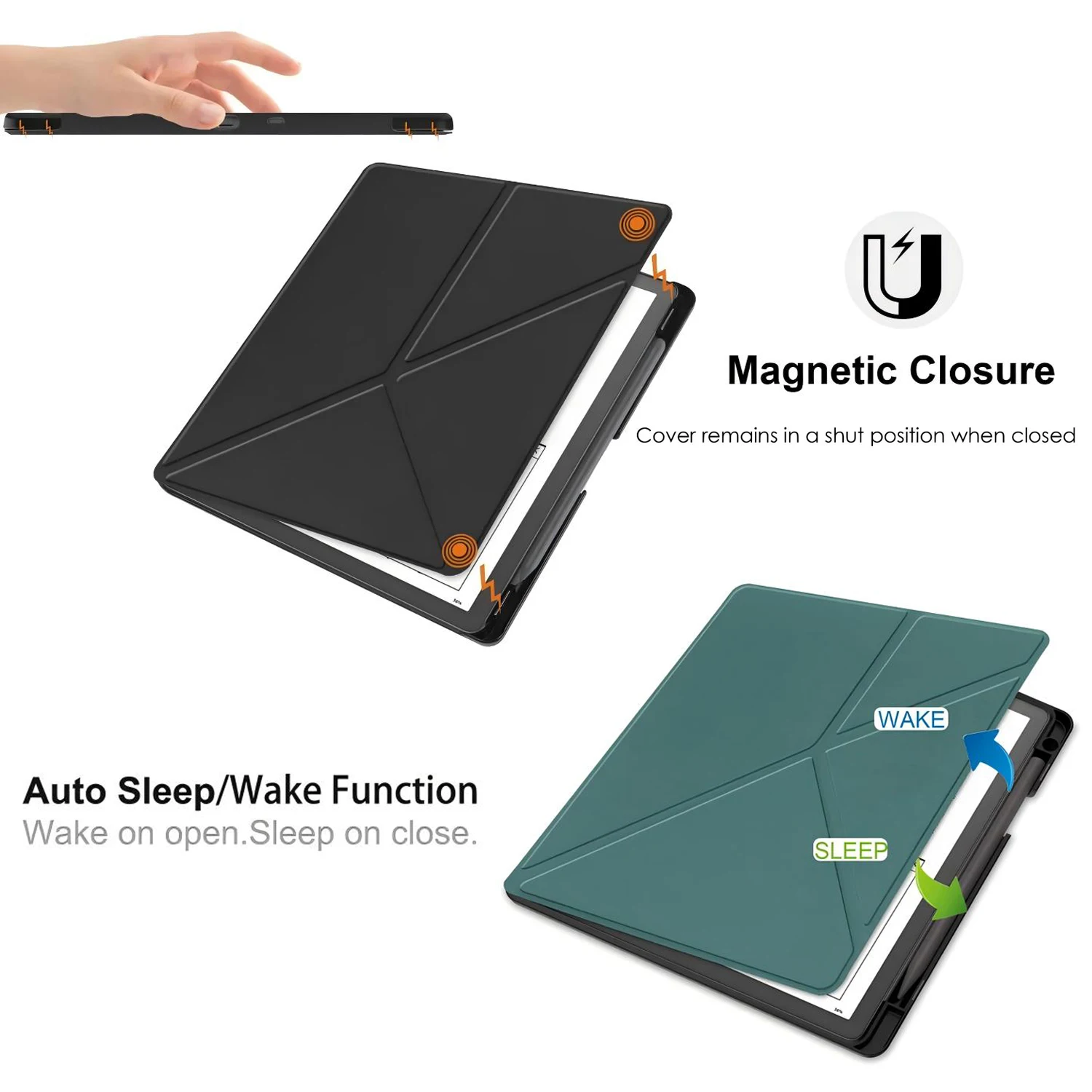 Premium 10.2-Inch PU Leather Multi-folding Ebook Cover with Stand and Pencil Holder