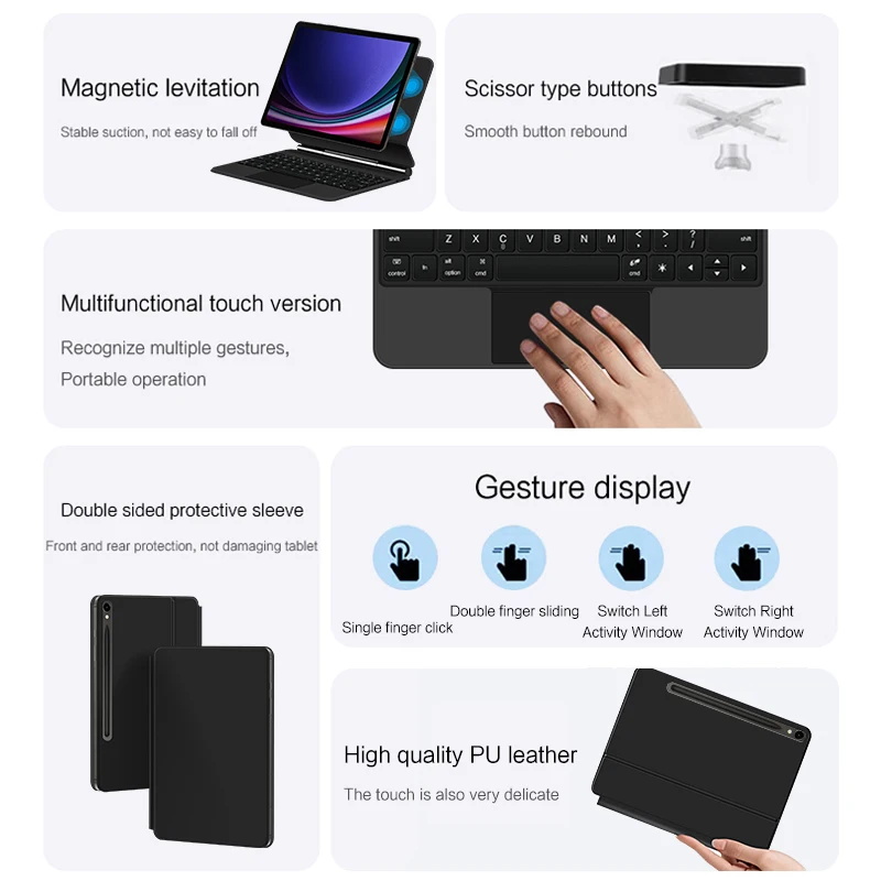 Teclado Mágico para Samsung Galaxy Tab Capa de Livro Magnética Inteligente Árabe Hebraico Português s9 fe 10.9 S9fe Sm-x510 X516 2023 - Imagem 2