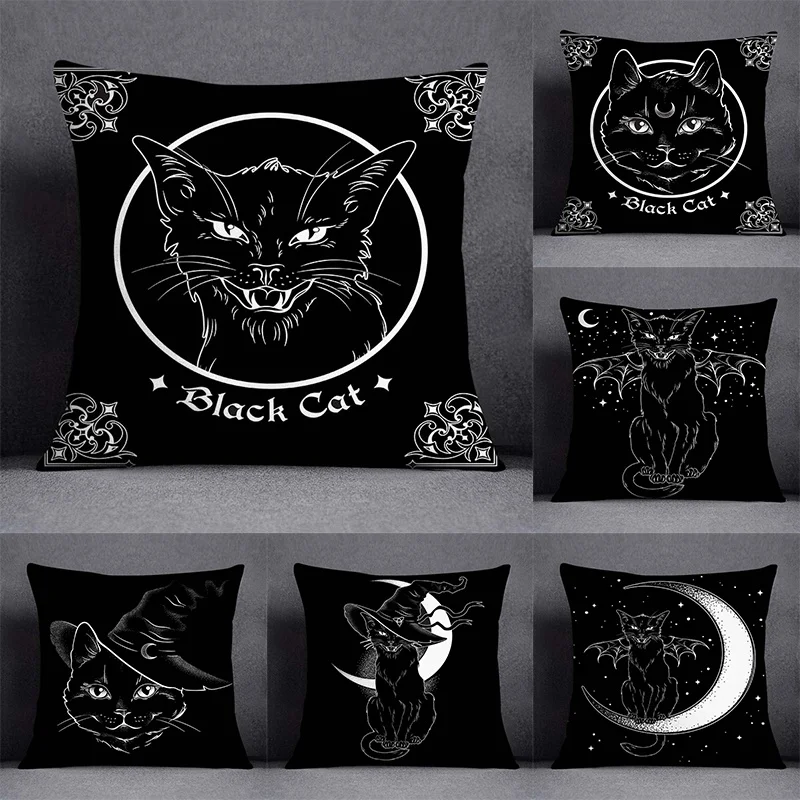 

Black Cat Collection Pattern Decorative Pillowcase, Square Home Office Furnishing Pillowcase Aesthetics