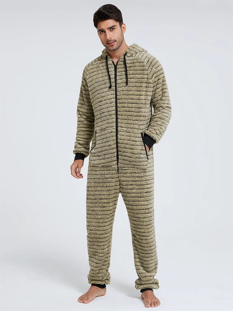 Hooded Jumpsuit Men Flannel Onesie Pajamas Adults Sleepwear Costume Onesies For Men Autumn Winter
