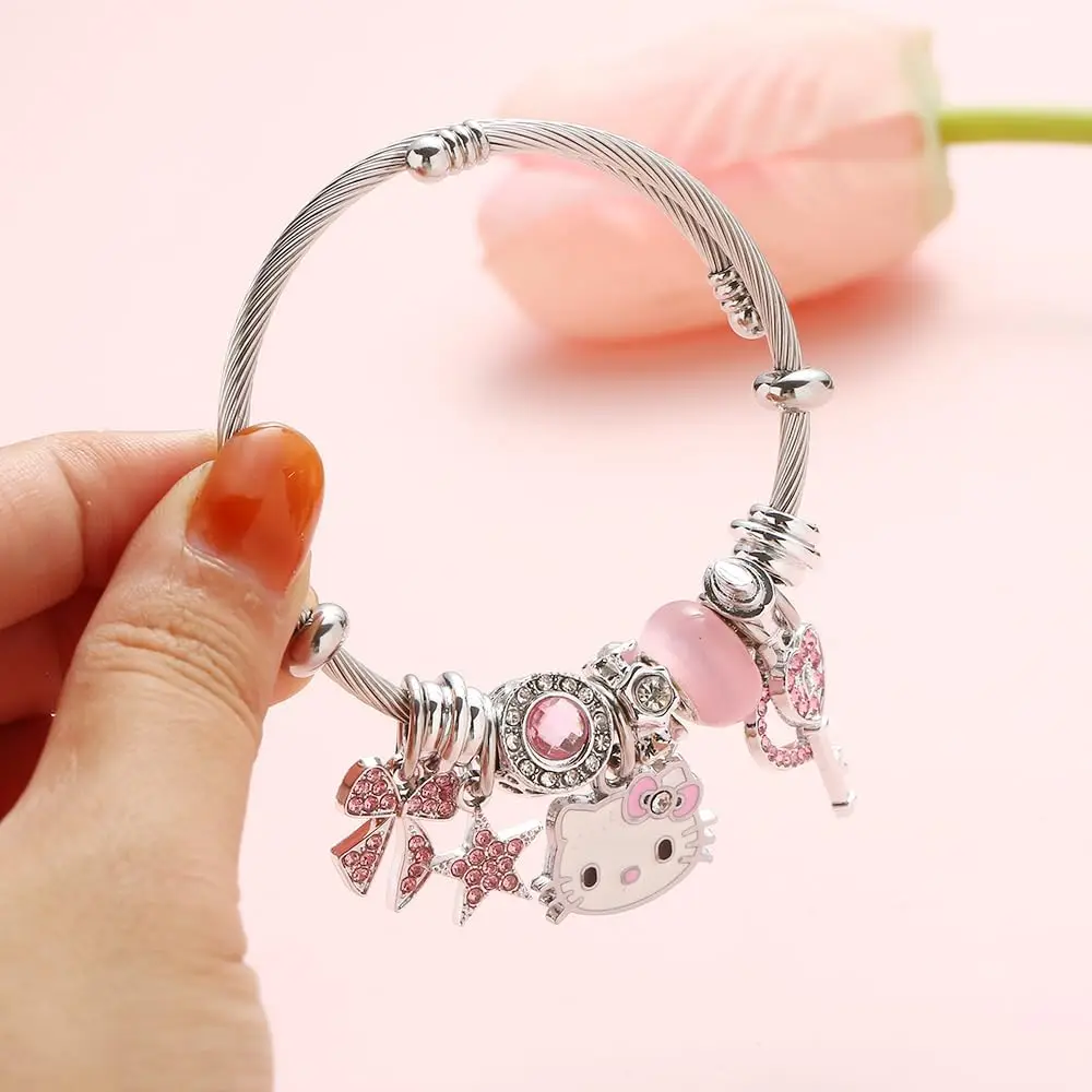 Cartoon anime Hello Kitty ladies bracelet beaded open pendant bracelet jewelry suitable for gifts for girls 4