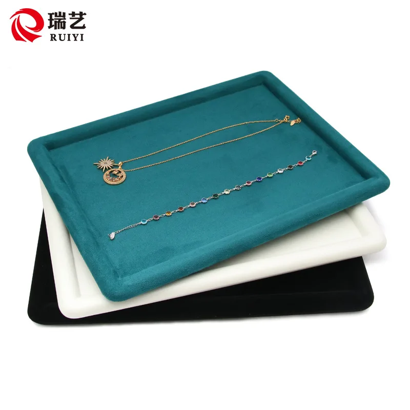 

Fine jewelry tray microfiber flannelette pick green disc ring tray jewelry store display plate pu leather accessories