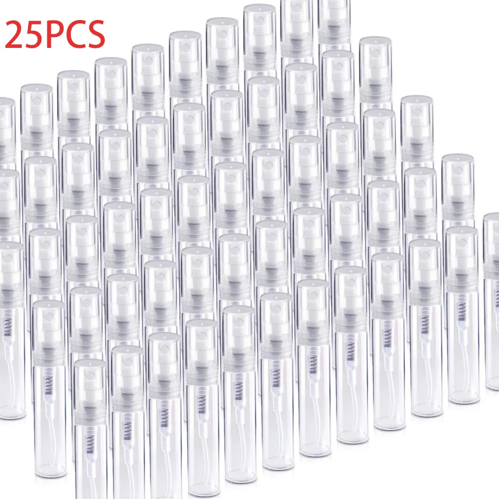 

25PCS 2ml 3ml 5ml Clear Spray Bottles Plastic Travel Perfume Containers Empty Cute Perfume Atomizer Cases
