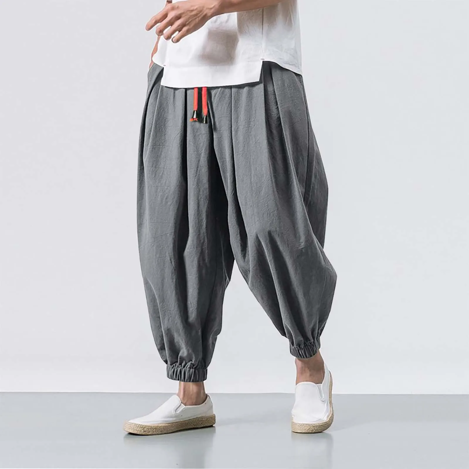 

Spring Men Loose Harem Pants Chinese Linen Overweight Sweatpants High Quality Casual Brand Oversize Trousers Male