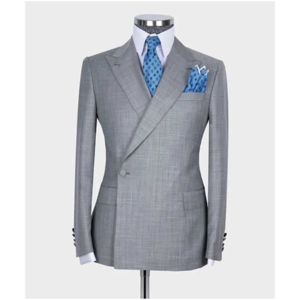 Description Picture 4 of item2 Pieces Set Jacket Pants New Real Photo Men Suits Slim Fit Boutique Tuxedo Business Groom Wedding Double Breasted Man Clothing