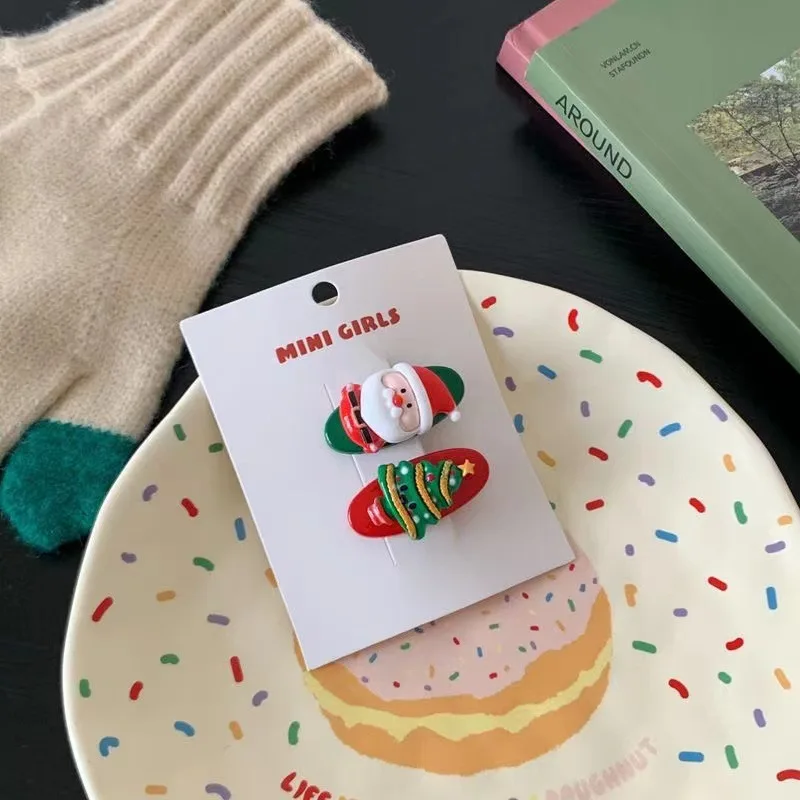 Women Cute Acrylic Hair Pin Cartoon Santa Claus Hair Clips for Girls Headwear Kids Hair Accessories Christmas Gift