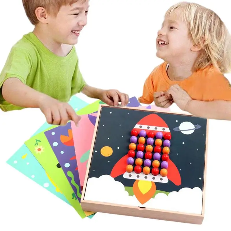 

Mushroom Nails Pegboard DIY Colorful Picture Puzzle Pegboard Jigsaw Puzzle Peg Board Toy Building Bricks For Over 3 Years Old