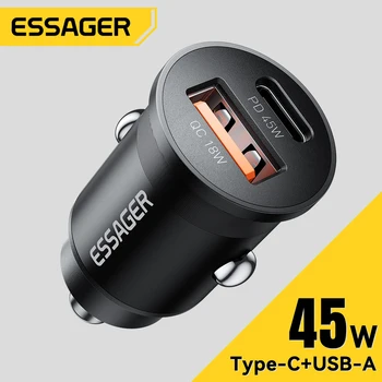 Essager 45W Mini USB Caricabatteria da auto QC 3.0 PD 3.0 SCP AFC USB Tipo C Caricatore per telefono cellulare per iPhone Huawei Samsung Xiaomi iPad