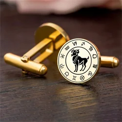 Classic Zodiac Cufflinks Stainless Steel Aries Cufflinks Men Shirt Suit Buttons Fashion Wedding Jewelry for Groom