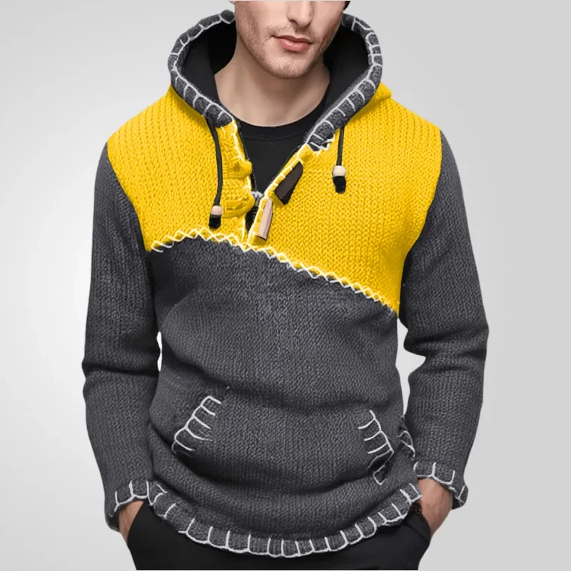 American Men's Fashion Long-sleeved Color-blocked Knitted Sweater. Casual Hand-crocheted Hooded Pullover Sweater. M-XXXL 3