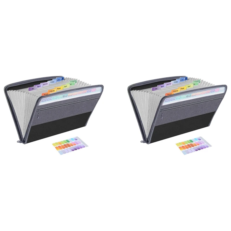 

2X 13 Pocket File Folder Storage Rack,File Box Storage Bag,With Zipper, Suitable For A4 Paper, Banknotes, G