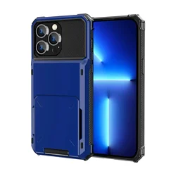 Premium Card Holder Wallet Case with Hidden Flip Slot and Protective Hard Back Cover for iPhone 17 18 Pro Max (Blue)