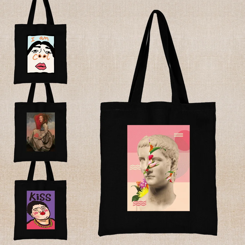 

Funny Print Shopping Bags Canvas Tote Bag Casual Shopper Bag Women Fashion HandBags Harajuku Shoulder Bag Daily Use Sundries Bag