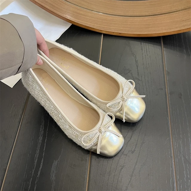 Classic Ringer ballet flats women's 2023 new sheepskin tweed cloth shallow  mouth bow one step off a single shoe - AliExpress