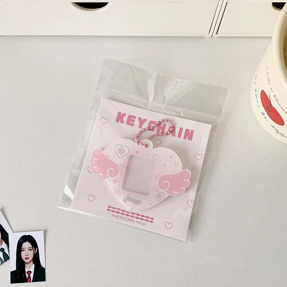INS Style Korean Style Heart Wings Hard Card Folder Brick Acrylic For 1 inch ID Photo Storage Display Pendant Keychain Ornaments