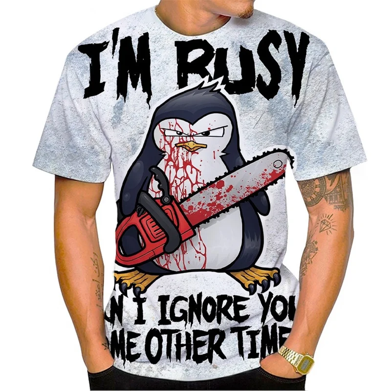 

Psychos Penguin T-shirt For Men 3d Print Street Cool T Shirt For Men Funny Casual Round Neck Oversized Tops Fashion Tee Shirt