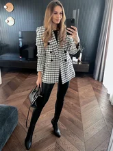 

Za Houndstooth Blazer 2022 Women Vintage Tweed Jacket Spring Office Lady Causal Elegant Long Sleeve Blazer Jackets