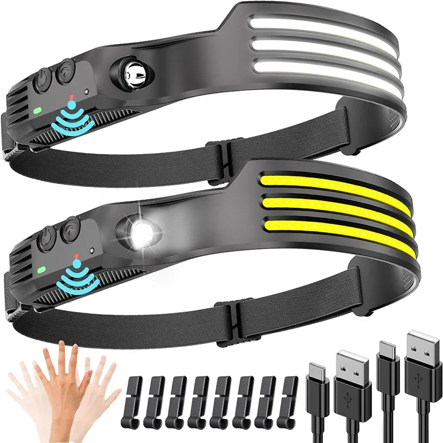 Frontale COB LED avec capteur de mouvement et 5 modes d'éclairage rechargeable USB 1200mAh