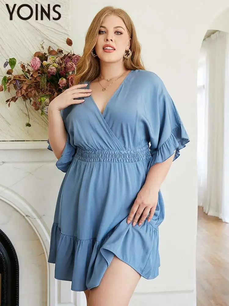 Delilah Sexy Profundo Escote En V Vestido Con Apertura Mandarina Tallas Grandes
