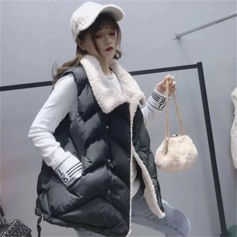 2023 Winter Vest Fat MM Large Size European Lamb Fur Lapel Vest Women Oversized Short Vest Jacket Female Coat Green Black