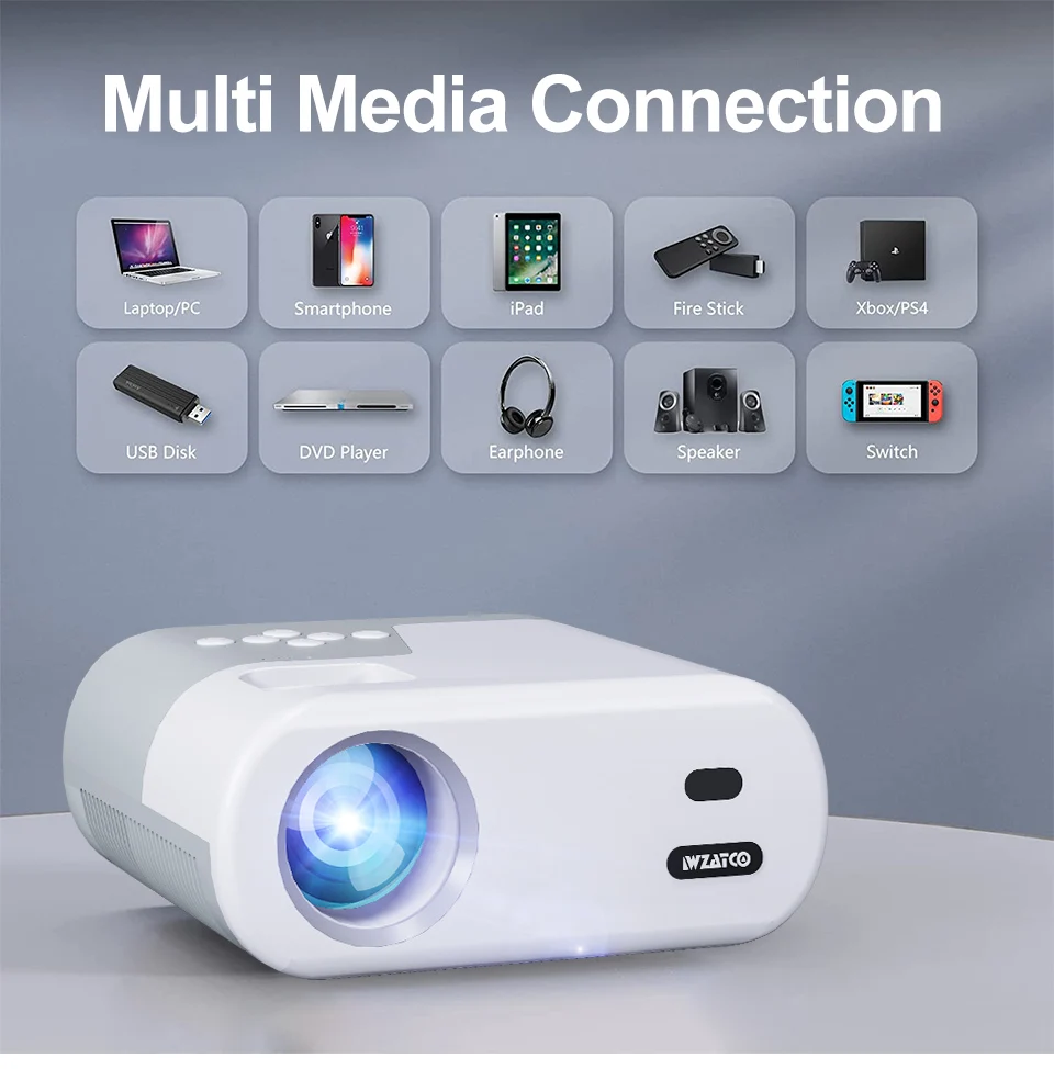 WZATCO Mini Projector WiFi 5 Mirror Screen Bluetooth Support Full HD 1080P 4K LED