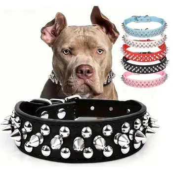 CP037--pet dog adjustable rivet collar, anti-bite neck protect collar used of durable PU leather and rust resistant metal rivet 1