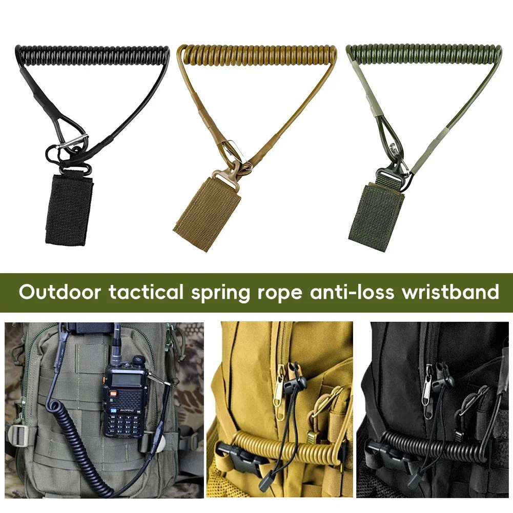 Outdoor Sports Tactical Spring Rope Retractable Anti-Loss Wristband Lanyard Multi-function Clip for Outdoor Tools Keys