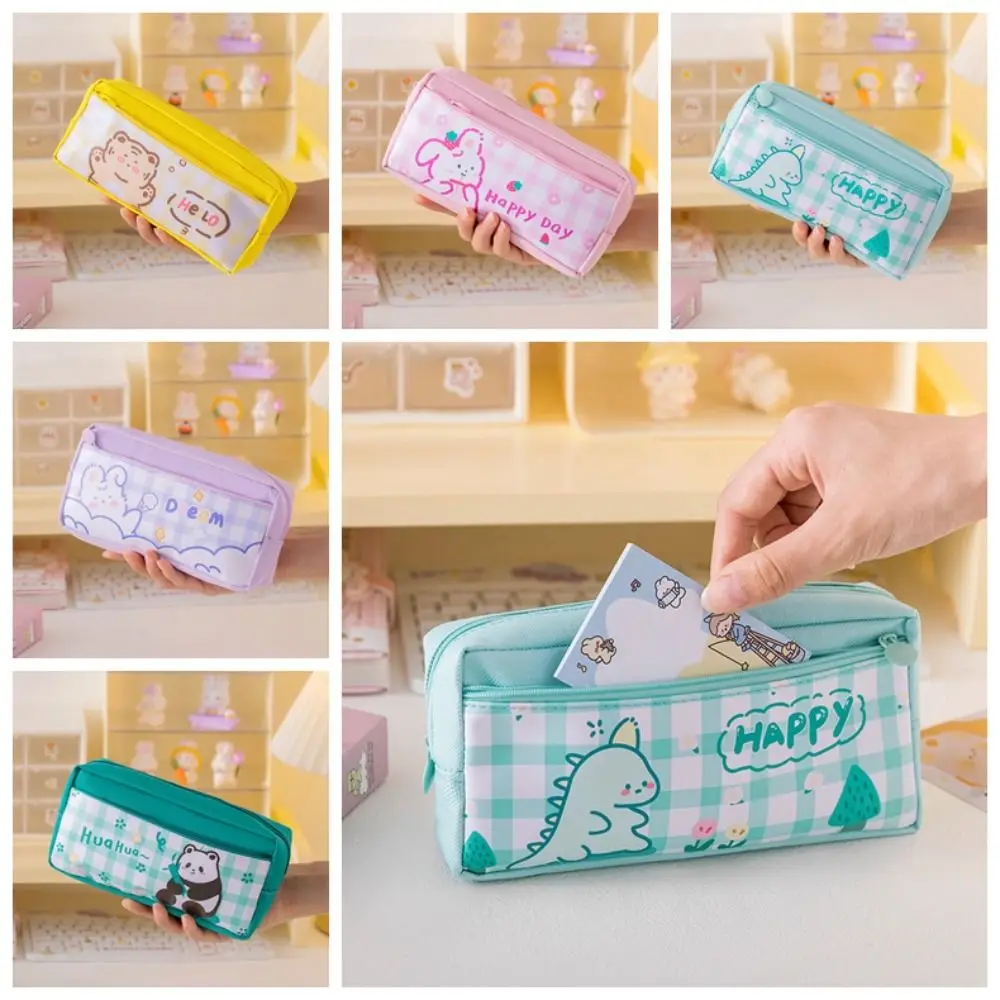 

Stationery Holder Cartoon Plaid Pencil Bag Korean Style Desktop Storage Pencil Storage Bag Zipper Large Capacity