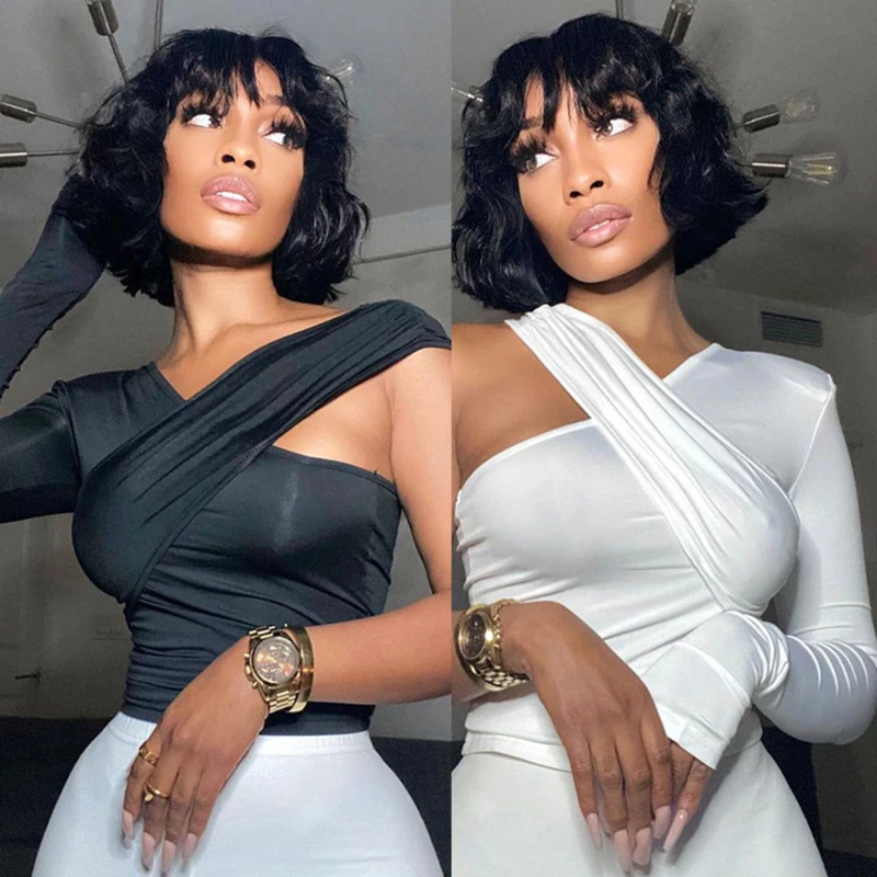 

Women T-shirts Temperament Commute V Neck One-shoulder Personality Asymmetric Solid Color Long-Sleeved Shirt For Ladies 2023