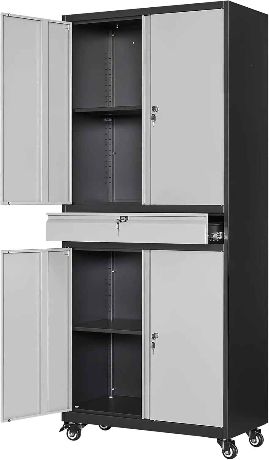 Metal Garage Storage Cabinet with Locking Doors and Adjustable Shelves Rolling Tool Storage Cabinet with 4 Wheels and 1 Drawer