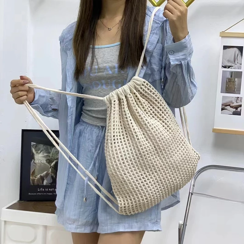 Fashion Women Hollow Woven Shoulder Bags Large Capacity Crochet Bag Knitting Handbags Eco Female Shopping Tote