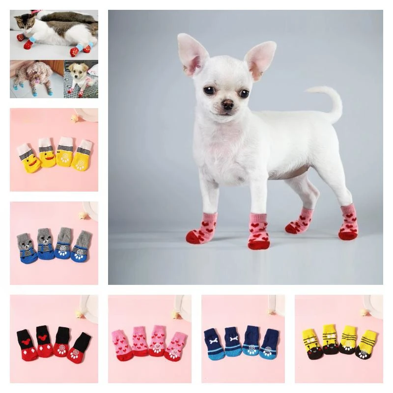 PetPuppyDogShoesAntiSlipKnittedSocksSmallDogsCatsShoes