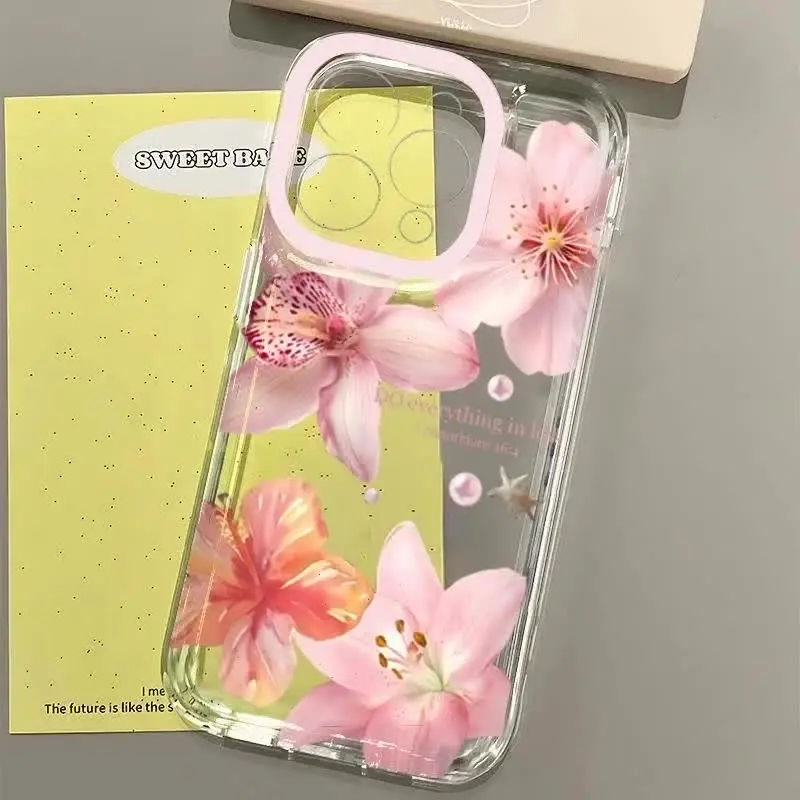 Pink Lily Flower Pattern Phone Case For iPhone 16 17 16e 15 14 13
