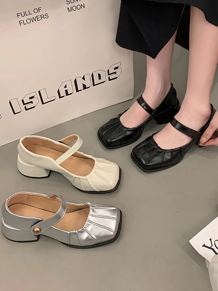 

Повседневные женские туфли с квадратным носком осенние сабо на платформе Модная элегантная женская обувь на каблуке Осенние криперы 2023 платье базовая обувь на шнуровке